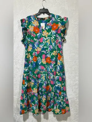 Pretty Garden Floral Cap Sleeve V neck flowy Midi Dress Size XXL new with tags thumbnail 6