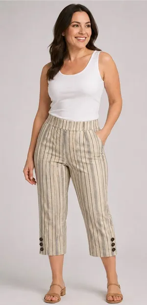 Lane Bryant The Laney Wide Leg Cropped Pant Cream Blue Striped size 16 Business thumbnail 1
