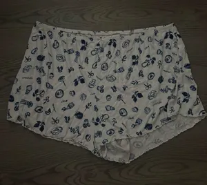 Colsie Womens Ribbed Pajama Shorts White Blue Seashell Print Lettuce Edge Large thumbnail 1