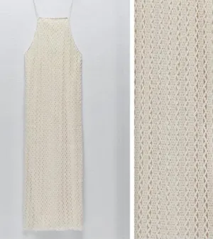 ZARA NWT BLOGGERS FAVORITE super BOHO ECRU BEIGE CROCHETED HALTER Maxi DRESS L thumbnail 10