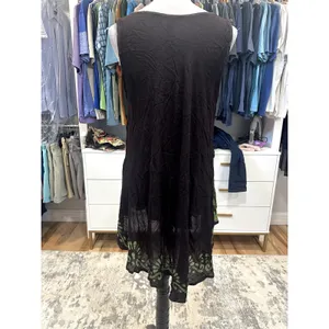 Sunflower Women's Sleevelss Tunic Dress Black Yellow Floral OS Semi Sheer thumbnail 4