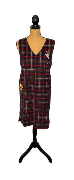 Vintage 90s Disney Store Winnie the Pooh Plaid Corduroy Jumper Dress M thumbnail 1