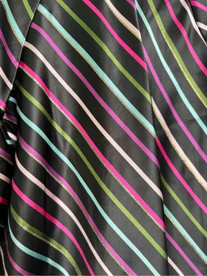 kate spade Black Satin Tie-Neck Blouse with Pink, Green, Blue and White Stripes thumbnail 10