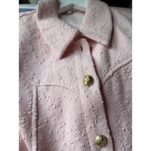 English Factory Jackie O Mod Textured Shift Dress Pink Gold Buttons M thumbnail 5