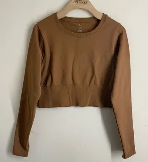 Aerie OFFLINE Cropped Long Sleeve Athletic Top Brown M thumbnail 1