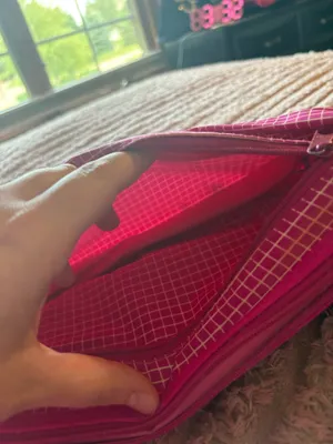 Pink Grid Travel Toiletry Organizer - Double Zip Pouch thumbnail 3