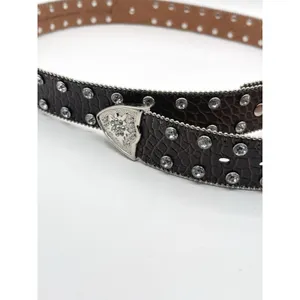 Studded Rhinestone Brown‎ Leather Alligator Western Belt Plus XXL Bling 52” READ thumbnail 5