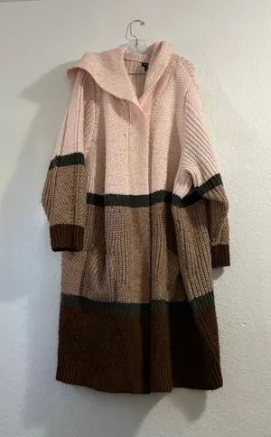 Torrid Coatigan Hooded Sweater wool blend cardigan 5 5x color block thumbnail 1