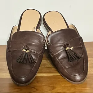 Loft Elegant Brown Faux‎ Leather Tassel Detail Loafers Women’s Size 8M thumbnail 1
