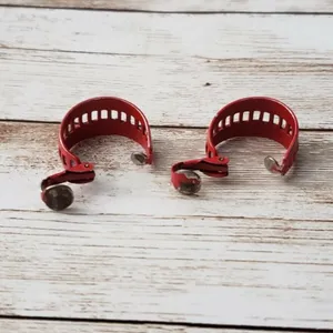 Vintage Clip On Earrings - Red Hoops with Rectangle Cut Outs 0.75" thumbnail 3
