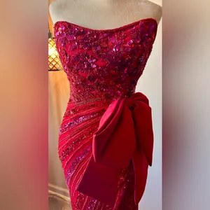 Sherri Hill Red/Fuchsia‎ Sweetheart Neck Beaded w/Bow Skirt Slit Homecoming Sz 4 thumbnail 8