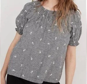 Madewell NWOT!!! Gingham Linen Blend Top with Embroidered Daisy Pattern thumbnail 5