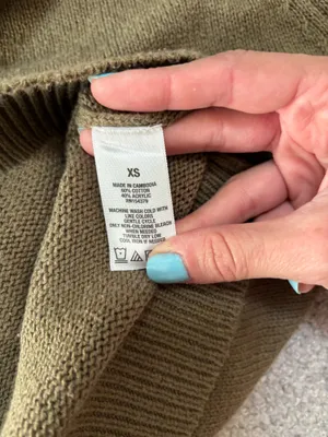 Aeropostale Olive Cold Shoulder Lace-Up Sleeve Crewneck Sweater thumbnail 6