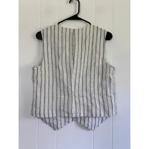 Quince Women Striped 100% Linen Vest V-Neck Button Front Sleeveless Top Small thumbnail 2