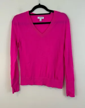 Nordstrom Fuchsia Merino Wool Blend V-Neck Women's Sweater Size Small thumbnail 1