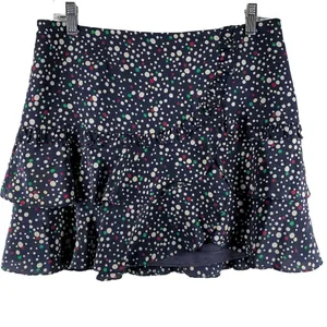 Nanette Lepore Vintage Y2K Flirty Navy Polka Dot Silk Ruffle Mini Skirt Size 6 thumbnail 3