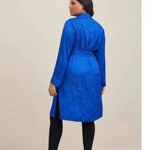 NWT Torrid Royal Blue Jacquard Tie Waist Open Front Trench Coat‎ 2X thumbnail 3