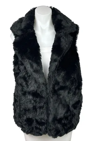 Forever 21 Women's Black Faux Fur Sleeveless Pocket Collar Vest Jacket Size S thumbnail 1