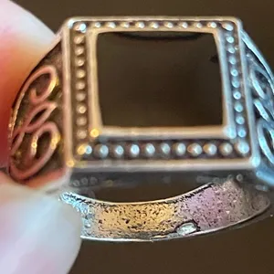Vintage antique silver plated obsidian ring size 7.5 thumbnail 7