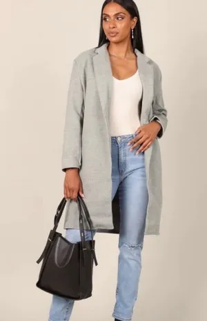 Petal & Pup Long Grey Coat Lightweight Single Button Collared Coat NEW thumbnail 1
