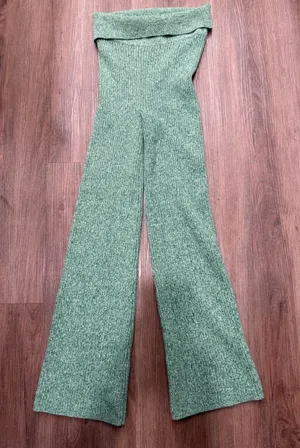 Aerie Womens Green Marled Ribbed‎ Strapless Wide Leg Knit Jumpsuit Size M 3526 thumbnail 1