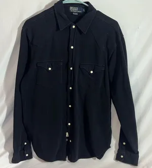 Polo by Ralph Lauren 100% cotton western pearl snap women’s size large in black thumbnail 1