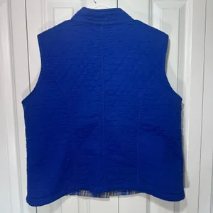 Quilted Reversible Vest Womens L Blue Plaid Grandmacore Eclectic Country Vintage thumbnail 7