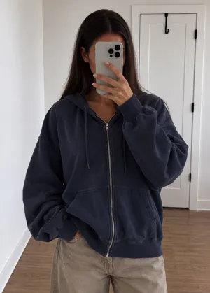 Brandy Melville Christy Navy Zip-Up Hoodie thumbnail 1