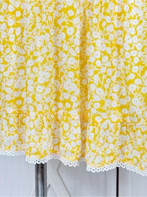 Lost + Wanderer Floral Lace Hem Smocked Waist Mini Skirt Yellow White XL Cottage thumbnail 6