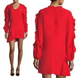 ALEXIS Ceretti Dress in Red Crepe Ruffle Details Long Sleeve No Size FITS SMALL thumbnail 2