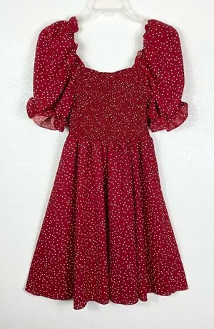 Shein Red & White Polka Dot Smocked Puff Sleeve Dress thumbnail 1
