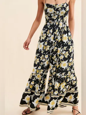 Free people Little Of Your Love Jumpsuit in dark grey floral size medium thumbnail 2