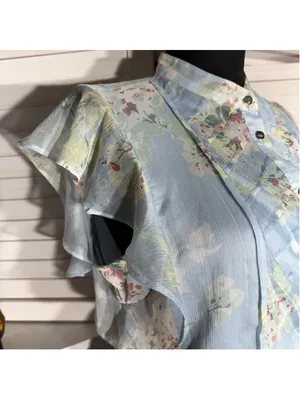 Ralph Lauren floral blue midi dress chiffon flutter sleeves cottage fairy boho 6 thumbnail 6