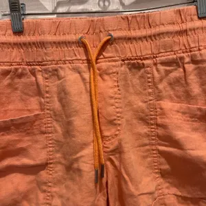Athleta Cabo Linen Blend Shorts‎ Peach Orange Drawstring Elastic Waist 4" Sz 12 thumbnail 3