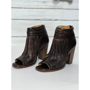 Bed Stu Onset Olivia Fringe Peep Toe Bootie Brown Leather Shoe Size 9.5 thumbnail 3