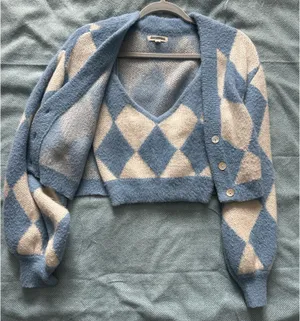 Cozy Cropped Button Sweater With Top Set thumbnail 1