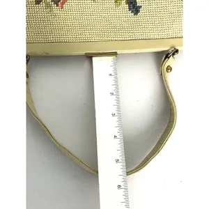 Vintage 50's Needlepoint Floral Purse Handbag Pockets Coin Purse Beige thumbnail 13