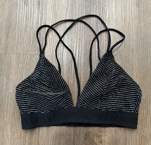 Victoria's Secret‎ Bra Medium Black Unlined Wirefree Silver Stripe Logo thumbnail 1