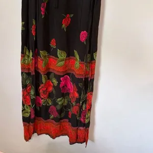 Vintage Nina Piccalino Size 6 Black Rose Floral Rayon Maxi Dress Slits Made in U thumbnail 4