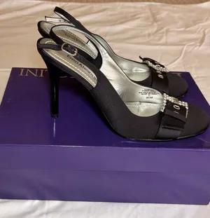 Enzo Angiolini Black Satin Slingback Heels w/Rhinestone Buckle Accent size 8.5 thumbnail 1