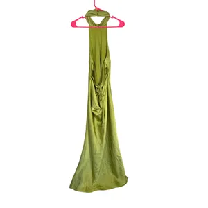 NWT Olive Green Satin Halter Neck‎ Backless Maxi Dress Formal Wedding - XL thumbnail 4