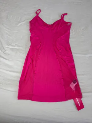 Hot Pink Mesh‎ Panel Mini Dress thumbnail 3