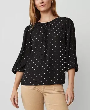 Ann Taylor Black Blouse with White Dots thumbnail 1