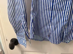 H&M Blue and White Vertically Striped Long-Sleeve Button-Down Shirt thumbnail 4