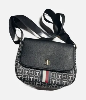 Tommy Hilfiger Crossbody Bag Womens Small Black Monogram‎ Logo Preppy Classic thumbnail 1