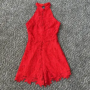 Astr Vibrant Red Lace Romper thumbnail 3