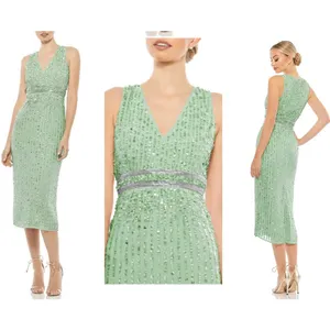 Mac Duggal Sage Green Full Bead Sequin Midi Dress Size 6 NEW #93606 Wedding Prom thumbnail 2