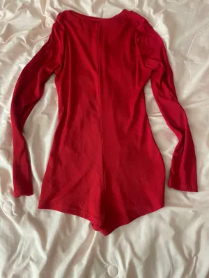 Red long sleeve one piece with button up detail thumbnail 2