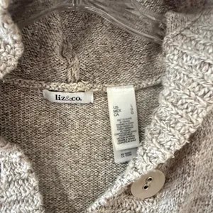 Liz & Co Womens Oatmeal Marled Knit Hoodie Henley Sweater Large Beige‎ Pullover thumbnail 2