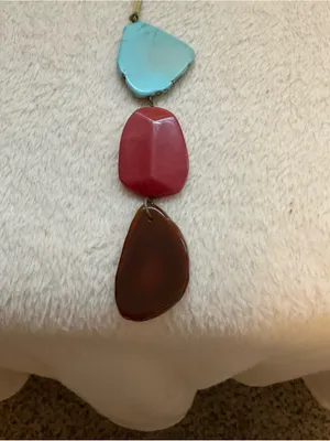 Triple-Stone Drop Necklace in Turquoise, Pink and Brown thumbnail 2